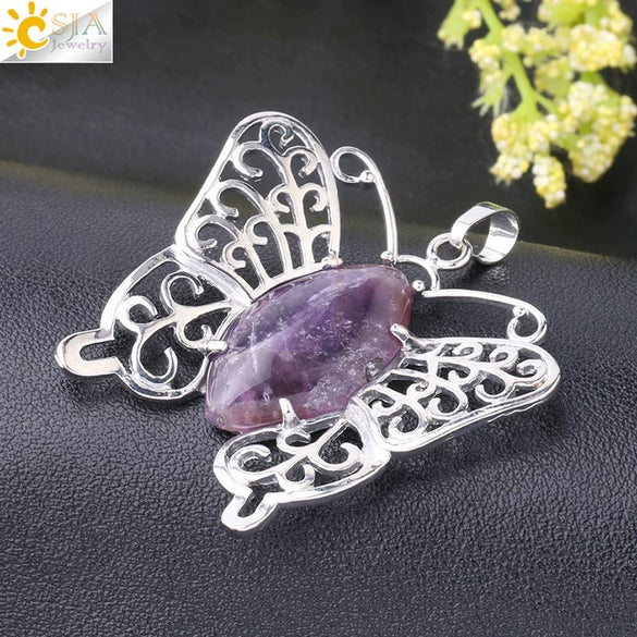 Minimalist Hollow Butterfly Pendant Necklace Charm With Natural Crystal Stone And Electroplated Alloy Copper Buckle Animal Jewelry