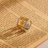 Minimalist Hollow Flower Geometric Stainless Steel Open Ring For Women With Gold Electroplated Finish