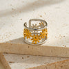 Minimalist Hollow Flower Geometric Stainless Steel Open Ring For Women With Gold Electroplated Finish