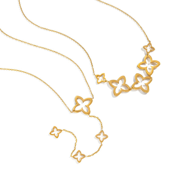 Minimalist Hollow Flower Pendant Necklace For Women Stainless Steel Jewelry With Electroplating Process