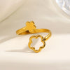 Minimalist Hollow Flower Stainless Steel Ring For Women Electroplated Non Fading Sweet Floral Jewelry