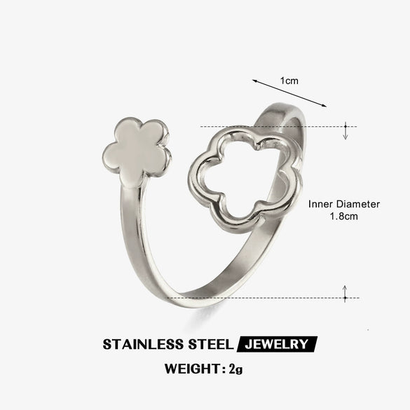 Minimalist Hollow Flower Stainless Steel Ring For Women Electroplated Non Fading Sweet Floral Jewelry