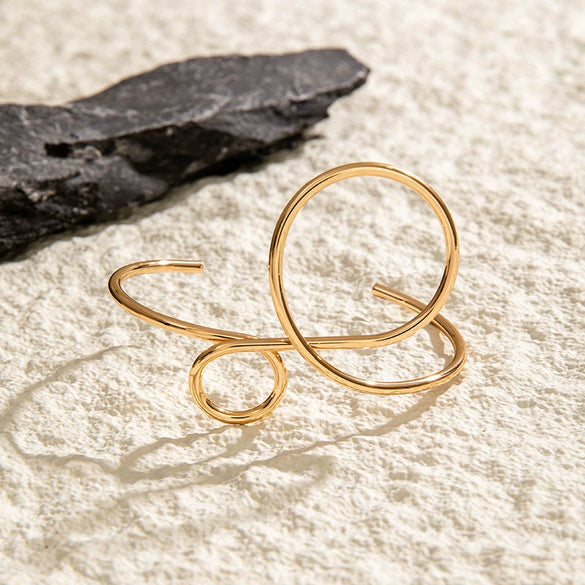 Minimalist Hollow Geometric Iron Bracelet And Open Finger Ring For Women Cold Style Niche Ins Tide