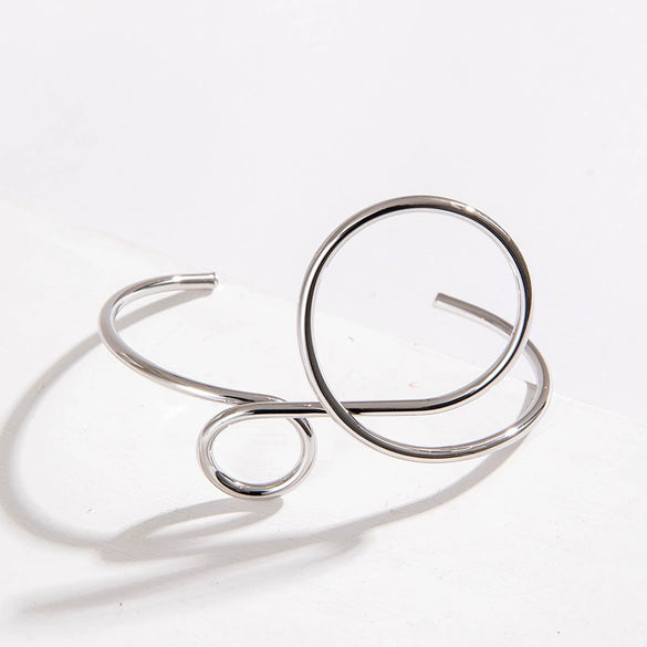 Minimalist Hollow Geometric Iron Bracelet And Open Finger Ring For Women Cold Style Niche Ins Tide