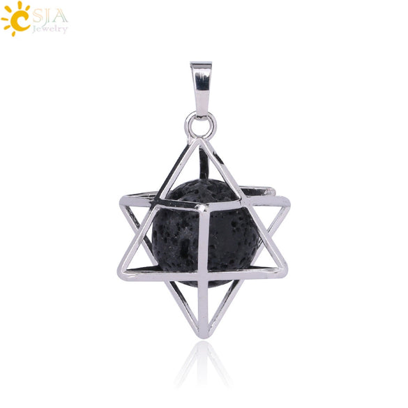 Minimalist Hollow Metal Cage Merkaba Pendant Necklace With Natural Stone Bead Chain Electroplated Crystal Fluorite And Agate Jewelry