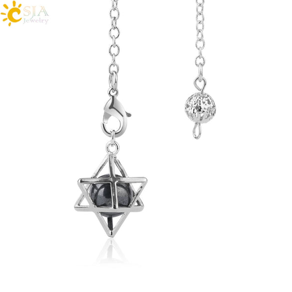 Minimalist Hollow Metal Hexagram Pendulum Pendant With Natural Stone Beads And Alloy Accessories Fun Jewelry