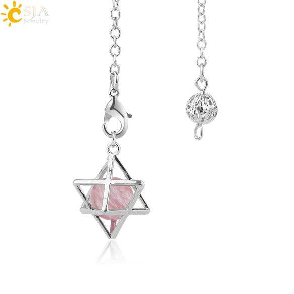 Minimalist Hollow Metal Hexagram Pendulum Pendant With Natural Stone Beads And Alloy Accessories Fun Jewelry