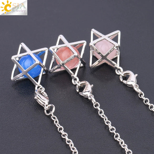 Minimalist Hollow Metal Hexagram Pendulum Pendant With Natural Stone Beads And Alloy Accessories Fun Jewelry