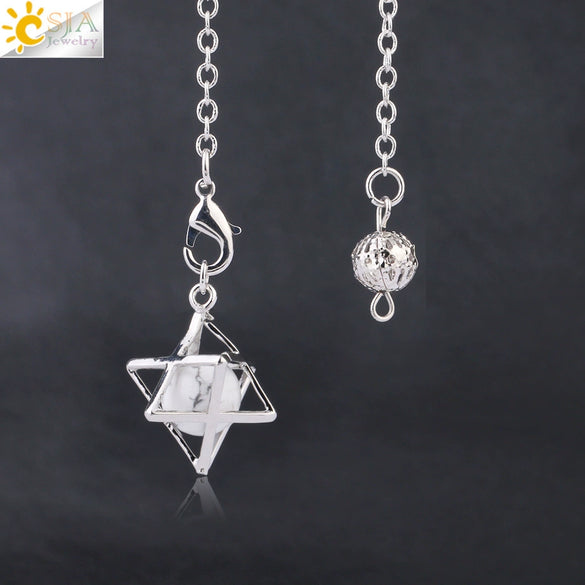 Minimalist Hollow Metal Hexagram Pendulum Pendant With Natural Stone Beads And Alloy Accessories Fun Jewelry