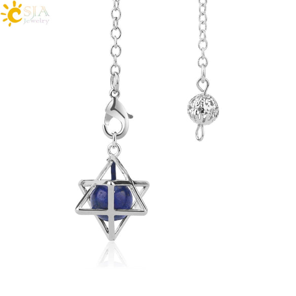 Minimalist Hollow Metal Hexagram Pendulum Pendant With Natural Stone Beads And Alloy Accessories Fun Jewelry