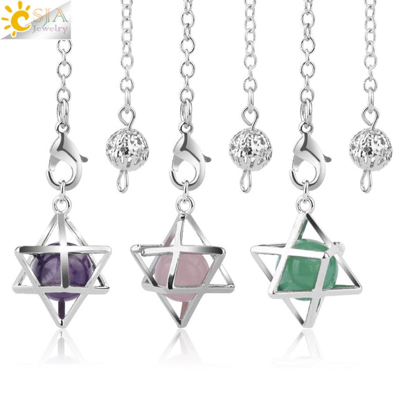 Minimalist Hollow Metal Hexagram Pendulum Pendant With Natural Stone Beads And Alloy Accessories Fun Jewelry