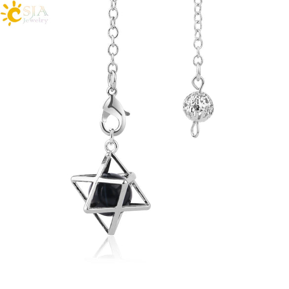 Minimalist Hollow Metal Hexagram Pendulum Pendant With Natural Stone Beads And Alloy Accessories Fun Jewelry