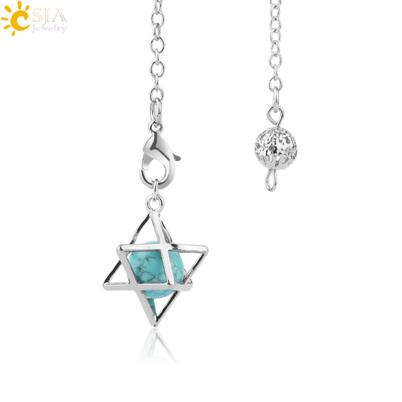Minimalist Hollow Metal Hexagram Pendulum Pendant With Natural Stone Beads And Alloy Accessories Fun Jewelry