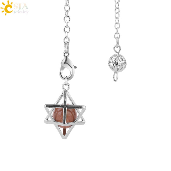 Minimalist Hollow Metal Hexagram Pendulum Pendant With Natural Stone Beads And Alloy Accessories Fun Jewelry