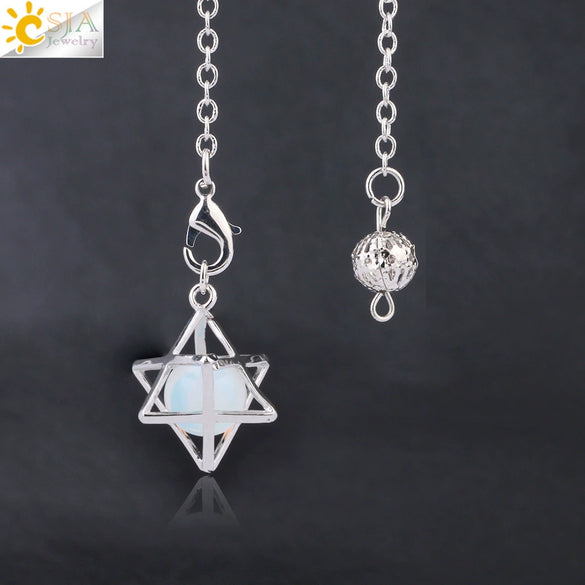 Minimalist Hollow Metal Hexagram Pendulum Pendant With Natural Stone Beads And Alloy Accessories Fun Jewelry