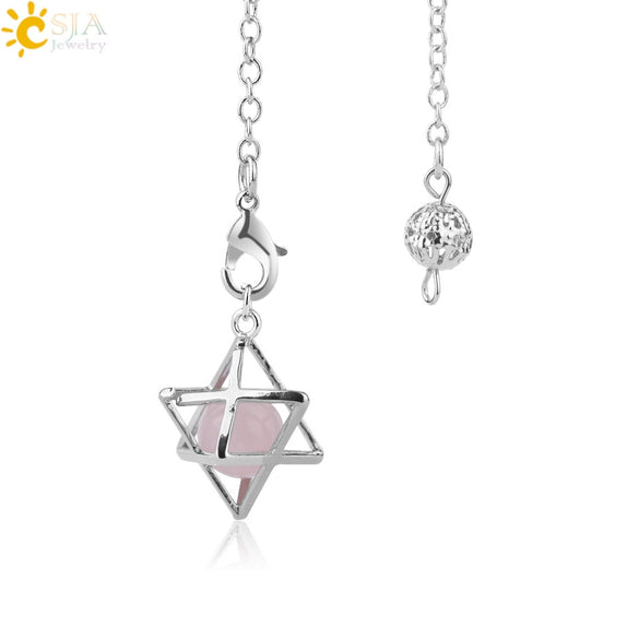 Minimalist Hollow Metal Hexagram Pendulum Pendant With Natural Stone Beads And Alloy Accessories Fun Jewelry