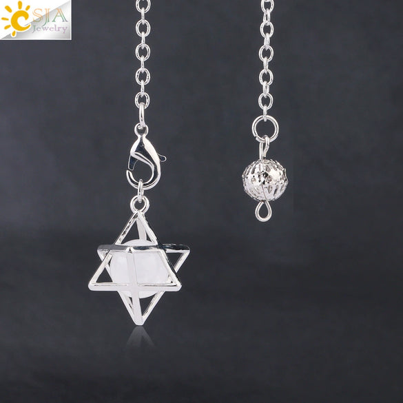 Minimalist Hollow Metal Hexagram Pendulum Pendant With Natural Stone Beads And Alloy Accessories Fun Jewelry