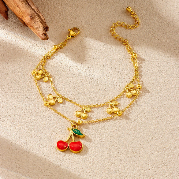 Minimalist Insstyle Stainless Steel Goldplated Fruit Pendant Accessories Set With Oildrip Diamondstudded And Electroplating For Women