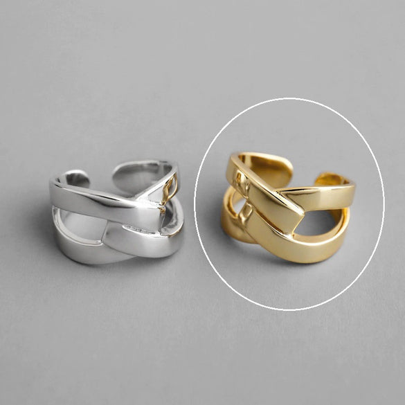 Minimalist Irregular Geometry Open Ring For Women Copper With 18K Gold Electroplated Finish