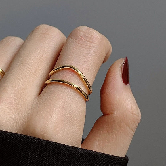 Minimalist Irregular Geometry Open Ring For Women Copper With 18K Gold Electroplated Finish