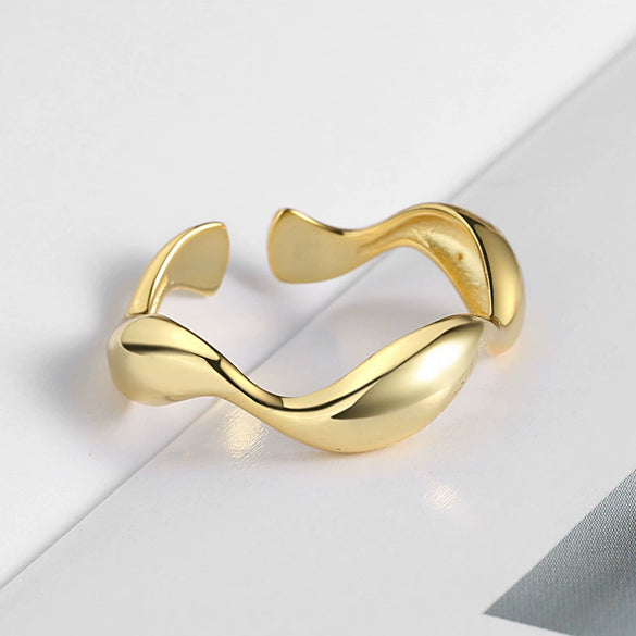 Minimalist Irregular Geometry Open Ring For Women Copper With 18K Gold Electroplated Finish