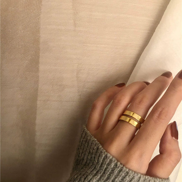 Minimalist Irregular Geometry Open Ring For Women Copper With 18K Gold Electroplated Finish
