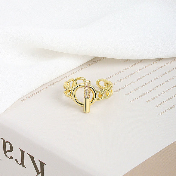 Minimalist Irregular Geometry Open Ring For Women Copper With 18K Gold Electroplated Finish
