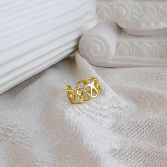 Minimalist Irregular Geometry Open Ring For Women Copper With 18K Gold Electroplated Finish