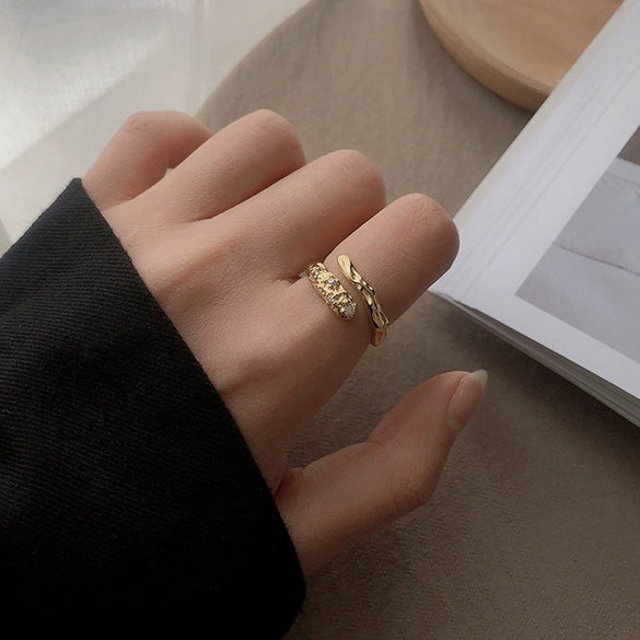 Minimalist Irregular Geometry Open Ring For Women Copper With 18K Gold Electroplated Finish