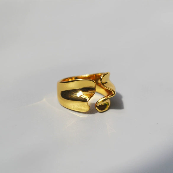 Minimalist Irregular Geometry Open Ring For Women Copper With 18K Gold Electroplated Finish