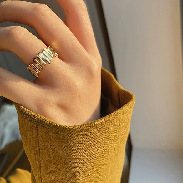 Minimalist Irregular Geometry Open Ring For Women Copper With 18K Gold Electroplated Finish