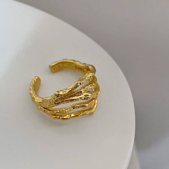 Minimalist Irregular Geometry Open Ring For Women Copper With 18K Gold Electroplated Finish