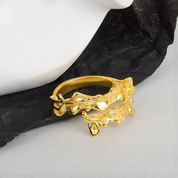 Minimalist Irregular Geometry Open Ring For Women Copper With 18K Gold Electroplated Finish
