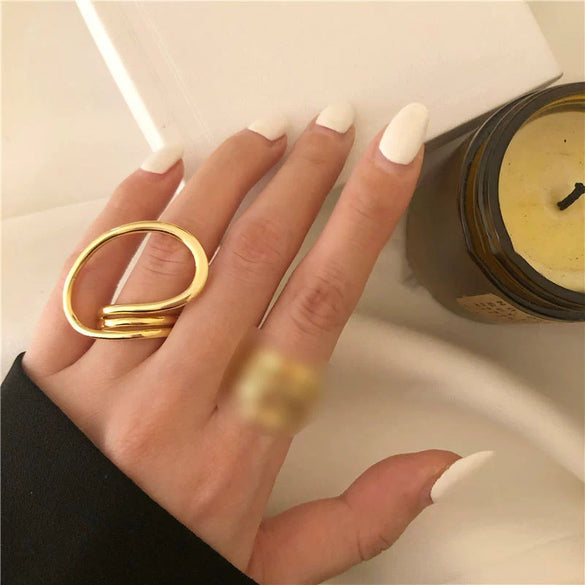Minimalist Irregular Geometry Open Ring For Women Copper With 18K Gold Electroplated Finish