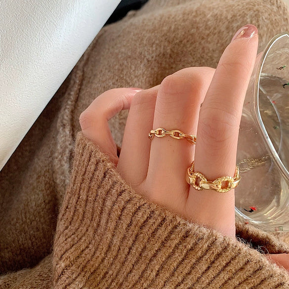 Minimalist Irregular Geometry Open Ring For Women Copper With 18K Gold Electroplated Finish