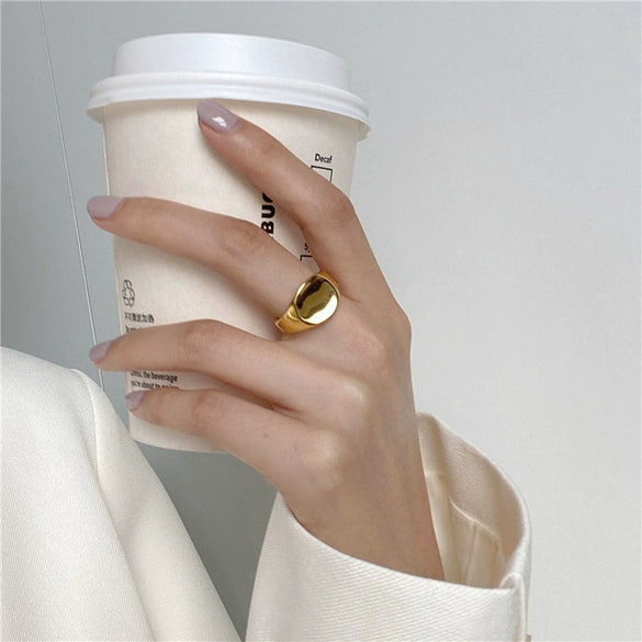 Minimalist Irregular Geometry Open Ring For Women Copper With 18K Gold Electroplated Finish