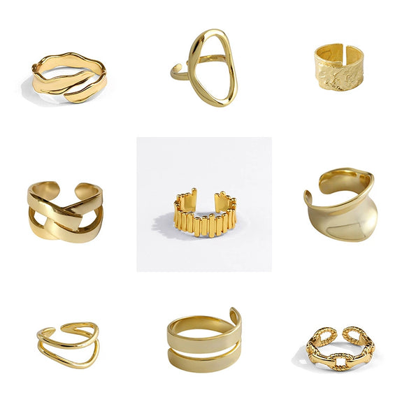 Minimalist Irregular Geometry Open Ring For Women Copper With 18K Gold Electroplated Finish