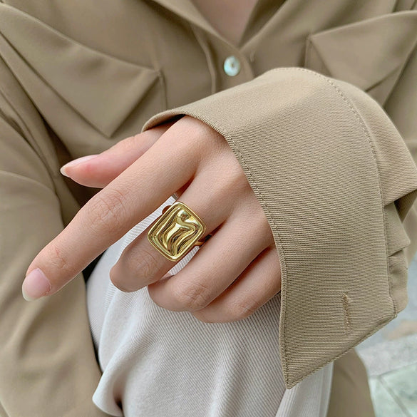 Minimalist Irregular Geometry Open Ring For Women Copper With 18K Gold Electroplated Finish