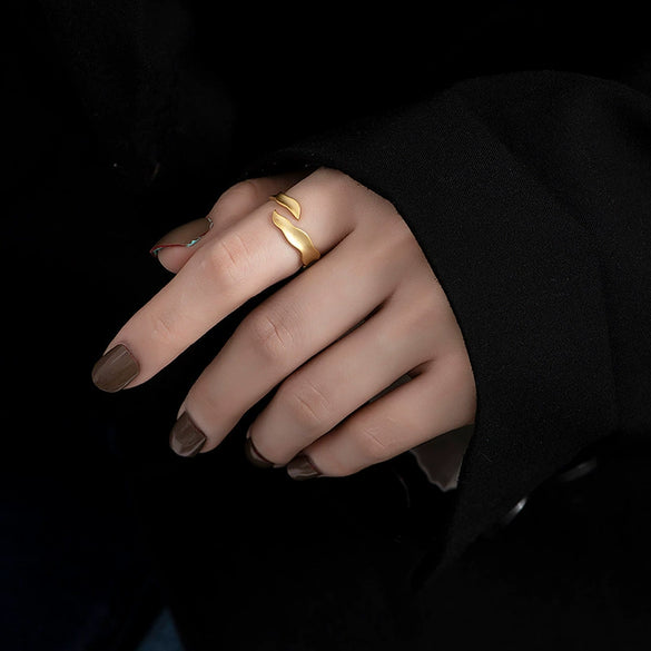 Minimalist Irregular Geometry Open Ring For Women Copper With 18K Gold Electroplated Finish