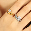 Minimalist Irregular Round 316L Stainless Steel Ring Inlaid With Zircon Electroplated Geometric Women's Jewelry