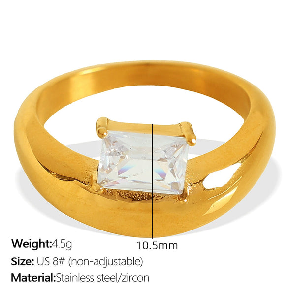 Minimalist Irregular Round 316L Stainless Steel Ring Inlaid With Zircon Electroplated Geometric Women's Jewelry