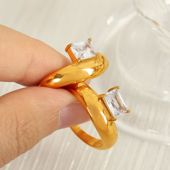 Minimalist Irregular Round 316L Stainless Steel Ring Inlaid With Zircon Electroplated Geometric Women's Jewelry
