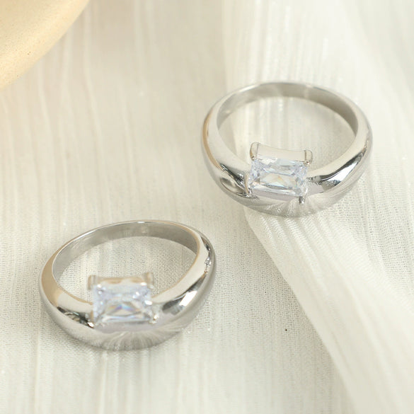 Minimalist Irregular Round 316L Stainless Steel Ring Inlaid With Zircon Electroplated Geometric Women's Jewelry
