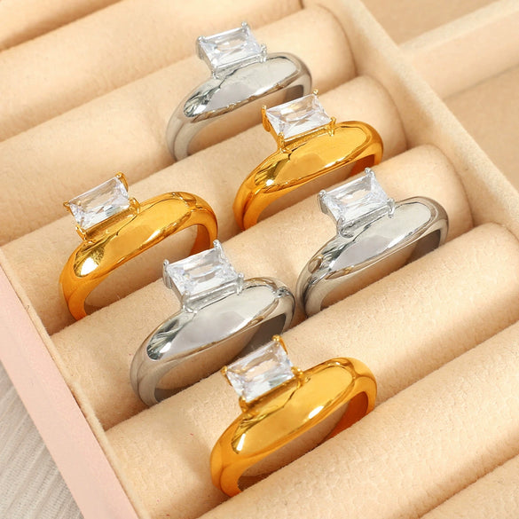 Minimalist Irregular Round 316L Stainless Steel Ring Inlaid With Zircon Electroplated Geometric Women's Jewelry