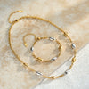 Minimalist 18K Gold Plated Stainless Steel Oval Bead Necklace And Bracelet Set For Women With Geometric Design