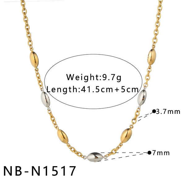 Minimalist 18K Gold Plated Stainless Steel Oval Bead Necklace And Bracelet Set For Women With Geometric Design