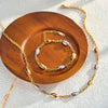 Minimalist 18K Gold Plated Stainless Steel Oval Bead Necklace And Bracelet Set For Women With Geometric Design