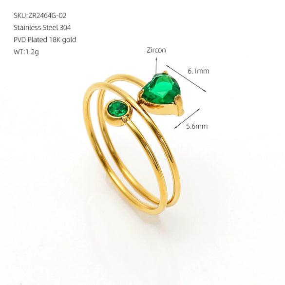Minimalist Layered Heartshaped Zircon Ring With Multicolor Electroplated Stainless Steel Thin Open Band