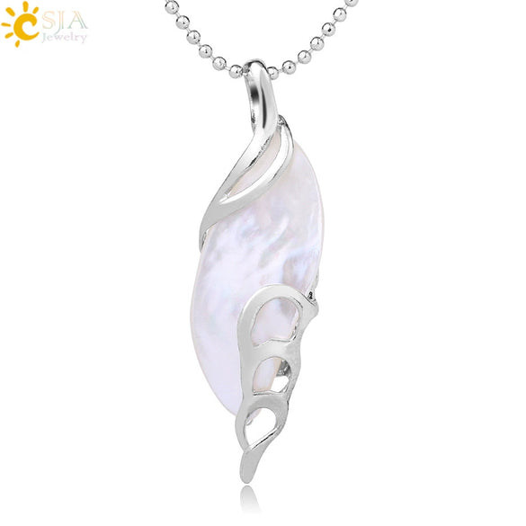 Minimalist Leaf Shape Hollow Shell Pendant Necklace With White Shell Pearl Style Ball Chain For Women