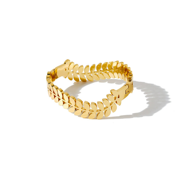 Minimalist Leaf Shaped Stainless Steel Bracelet With Gold Vacuum Plated Finish Elegant Fashion Jewelry For Women